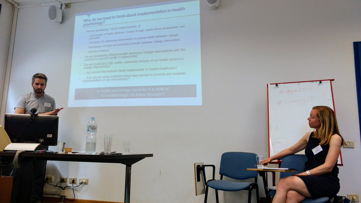 SDPotthoff's tweet image. Synergy expert meeting facilitators opening the discussion around implementation science in health psychology #ehps2017 #synergy17