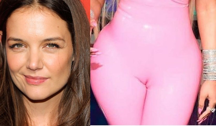 jelEnajedina's tweet photo. What is @katieholmes smile doing in @NICKIMINAJ s pants?
#VMAs #smilingback #jk :) https://t.co/f670yCp88z