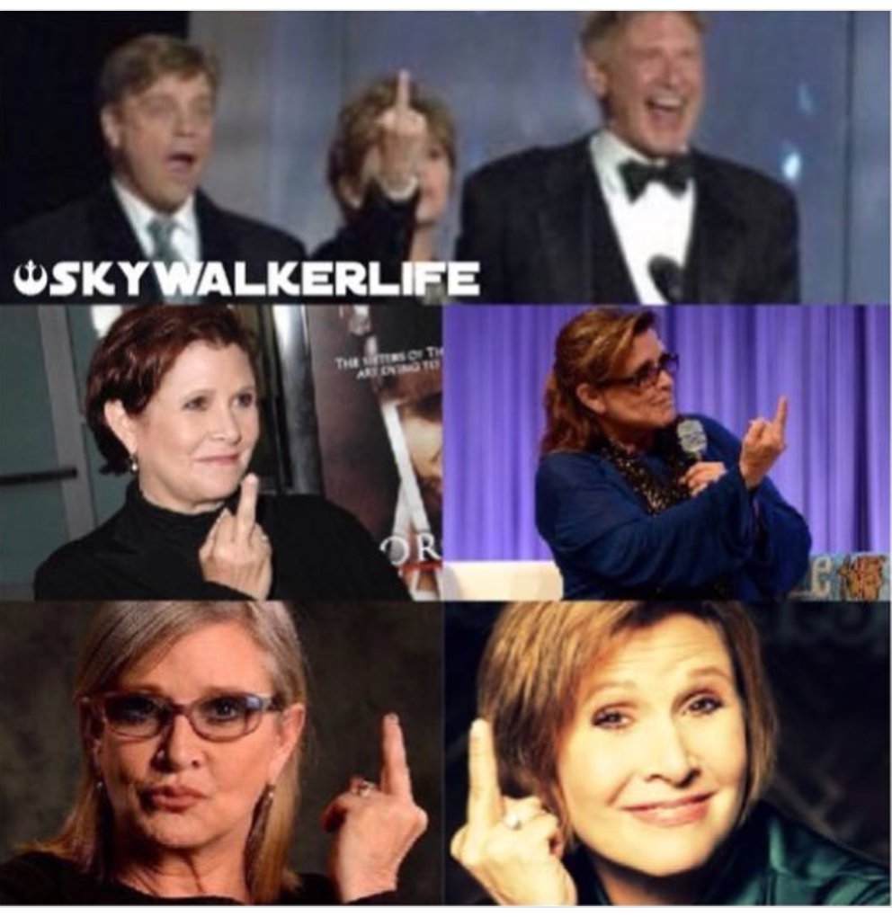Ham1llHerself's tweet photo. And to use @HamillHimself 's own words ...#MiddleFingerForever carrie is forever in our hearts ♥️♥️ https://t.co/4uh2csZMoV