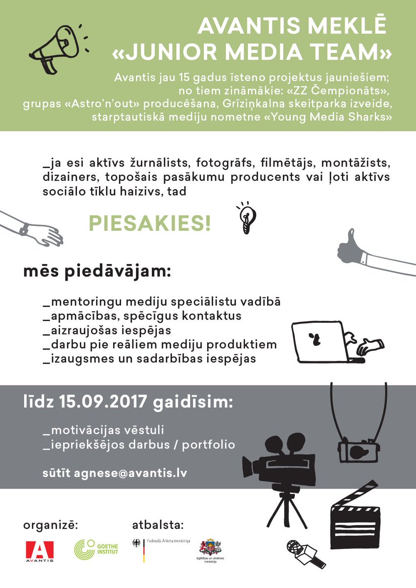 Vai esi mērķtiecīgs jaunietis Rīgā &amp; tās apkaimē? Mēs meklējam tieši TEVI! Nepalaid garām iespēju - kļūsti par JUNIOR MEDIA TEAM dalībnieku!