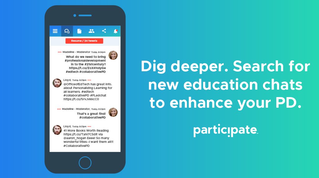 participate's tweet photo. Try a new chat! Explore hundreds of education chats from the palm of your hand: https://t.co/yOmQejio4f #ParticipateChats https://t.co/SgyHsbQ2g0