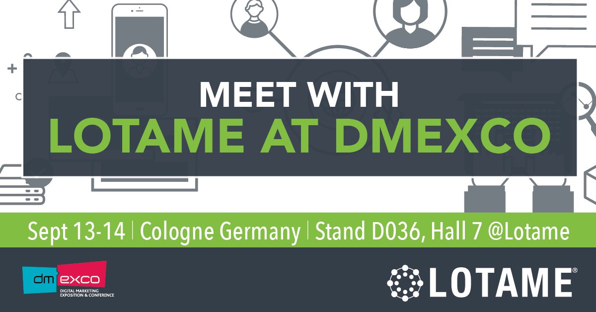 Lotame's tweet photo. "Heading to #dmexco this September? Check out the @Lotame booth 
#D036 Hall 7 and come claim your prize!" https://t.co/u1P8KnzanM