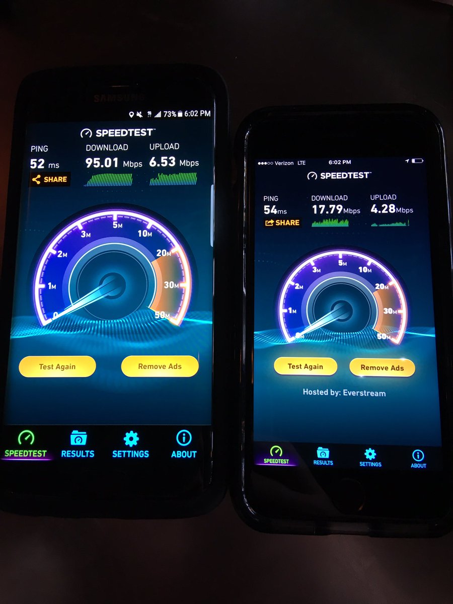 #TMobile on the left #verizon on the right. Which one would you rather have in your pocket?? Results at the top speak for themselves!!!
