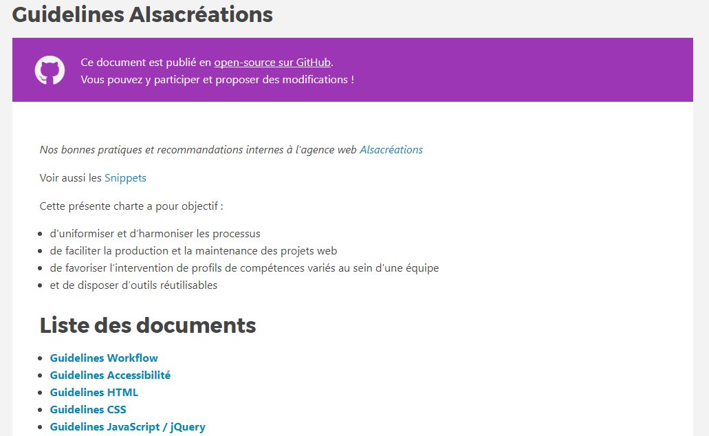 alsacreations's tweet image. Nos Guidelines (HTML, CSS, Accessibilité, JavaScript, etc.) sont à présent accessibles sur Alsacréations : alsacreations.com/outils/guideli…
