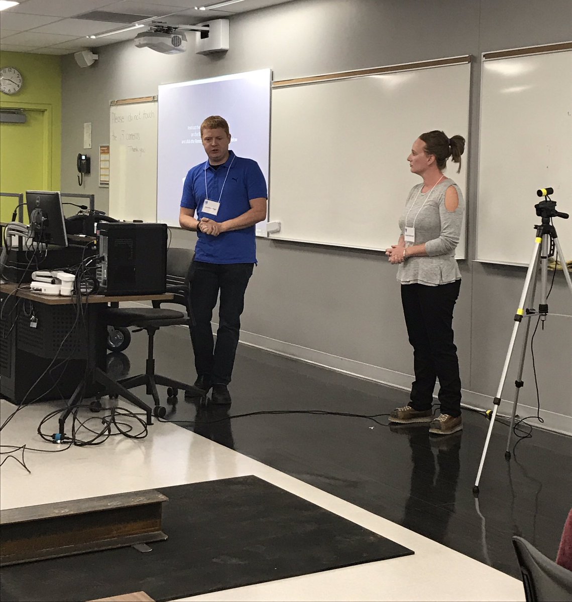 NAITtrades's tweet image. Ironworker program chair Nicole Mahoney (@NtheIronworker) and Jonathan Page from LTC demoing the VR system #NAITPDday #NAITiw