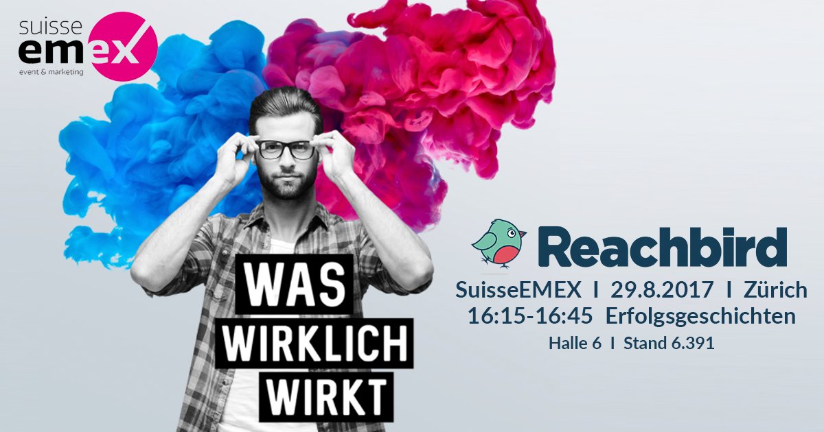 Nur noch ein Tag bis zur @suisseemex in Zürich. Noch haben wir gratis Tickets zu vergeben. PM an social@reachbird.io. #InfluencerMarketing