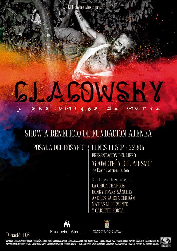 HenryClacowsky's tweet photo. 11 SEPTIMBRE, 22:30, POSADA DEL ROSARIO DE ALBACETE, A BENEFICIO DE LA FUNDACIÓN ATENEA, EL TERREMOTO POÉTICO DE CLACOWSKY. https://t.co/VmZIyKSkOz