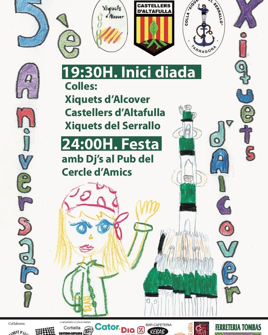 XiquetsAlcover's tweet photo. Dissabte a l'esglesia vella, cinquè aniversari de la colla amb @calixart i @XiquetsSerrallo t'hi esperem! https://t.co/C44GupP9F8