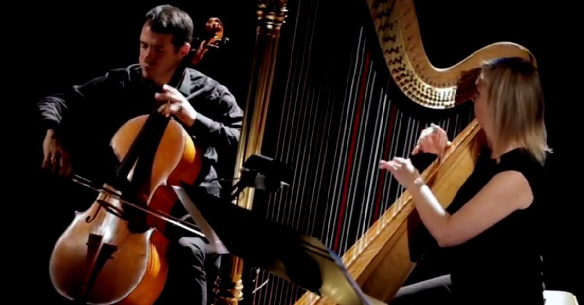 Watch <a href="/COULOIRDUO/">COULOIR</a> play 'The Swan' by Saint-Saëns at <a href="/CBCVancouver/">CBC Vancouver</a>'s Studio One. Beautiful! goo.gl/9eA3pg #cello #harp