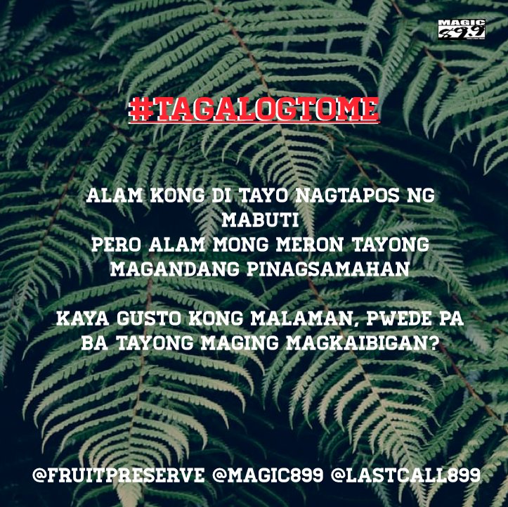 Magic899's tweet photo. For 2 #RBO899 Movie Tickets:
RT + Tell Jam @fruitpreserve which song we used for #TagalogToMe on the #LastCall899! https://t.co/St3e4B8pUF