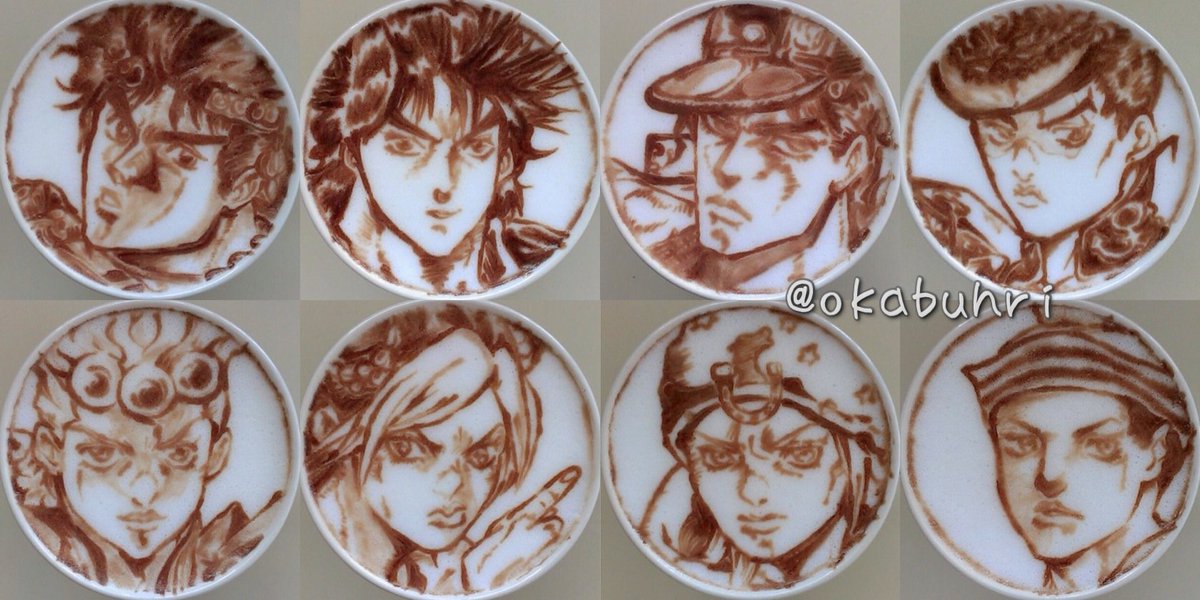 okabuhri's tweet photo. 【珈琲画】ジョジョ
#ジョジョの奇妙な冒険 
#JOJO https://t.co/mQXjj9Hzcw
