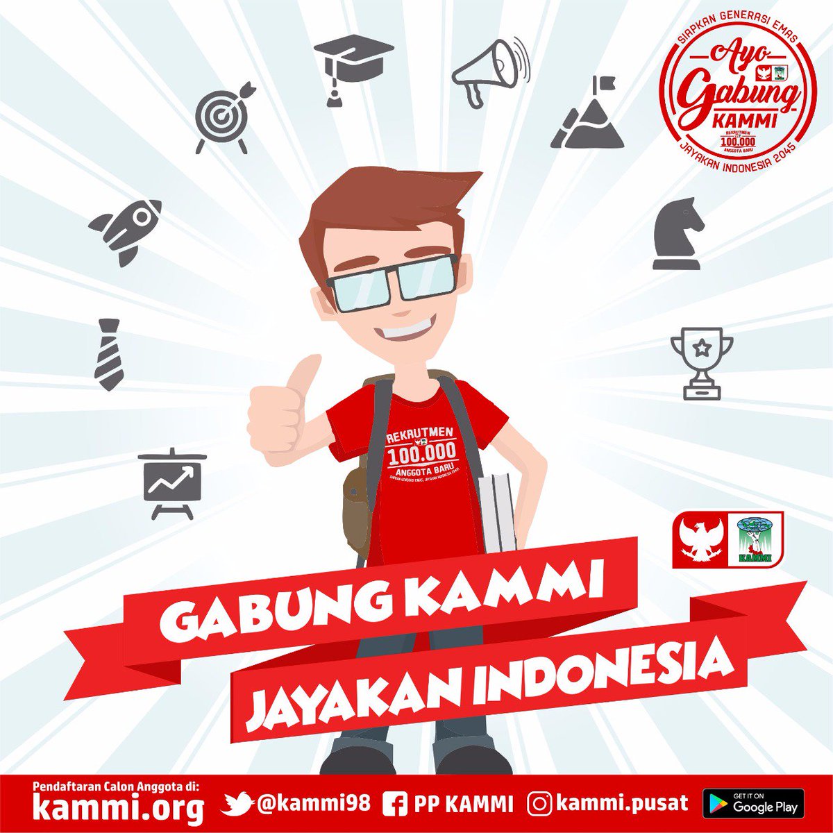 100.000 Anggota Baru KAMMI
Siapkan Generasi Emas, Jayakan Indonesia 2045
#AyoGabungKAMMI 
#100.000AnggotaBaru
#JayakanIndonesia2045 
#Humas