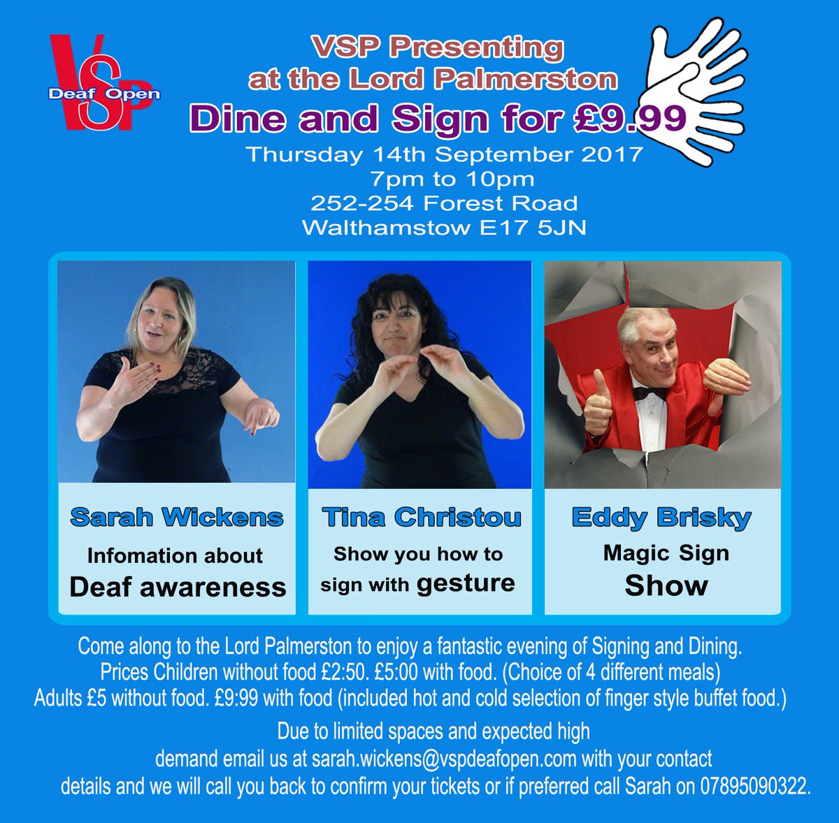 vspdeafopen1's tweet image. For enquiries or to book a place please call Sarah on 07895090322 or email sarah.wickens@vspdeafopen.comvspdeafopen.com