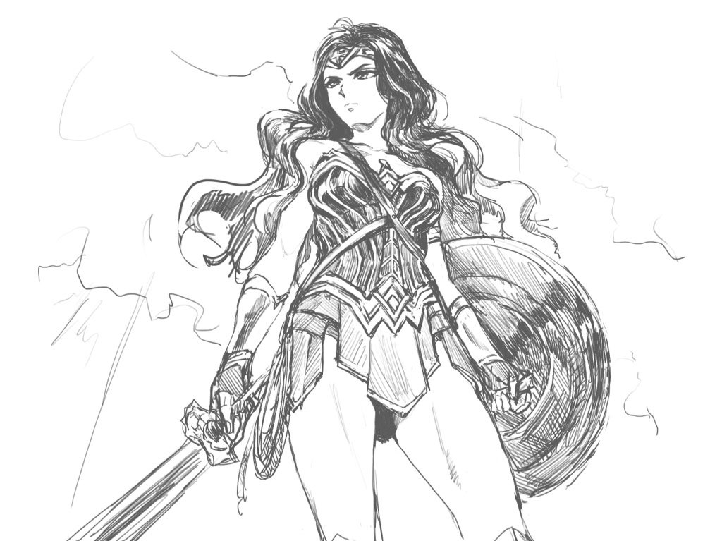 ワンダーウーマン落書き。ちゃんと描いてみたいな 