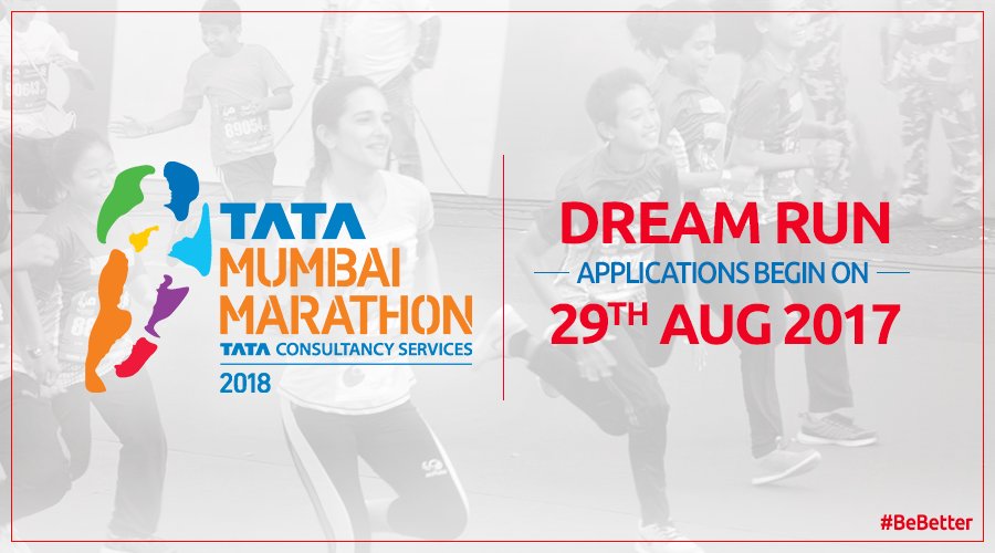 TataMumMarathon's tweet photo. ANNOUNCEMENT! Applications for the ‘Dream Run’ kick-start on 29th August 2017.
Online: 7:00 AM
Offline: 11:00 AM
#TMM #BeBetter https://t.co/CewtQXjDEp