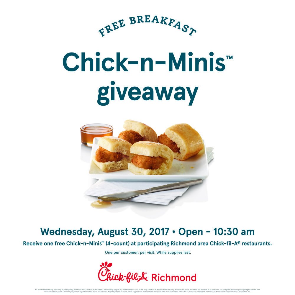 tuckernuckcfa's tweet photo. Make plans to spend your morning with us! #FreeBreakfastWednesday 8/30 6:30-10:30am. 1 per customer, per visit! #TuckernuckPlaza https://t.co/ktUG2GxHLY