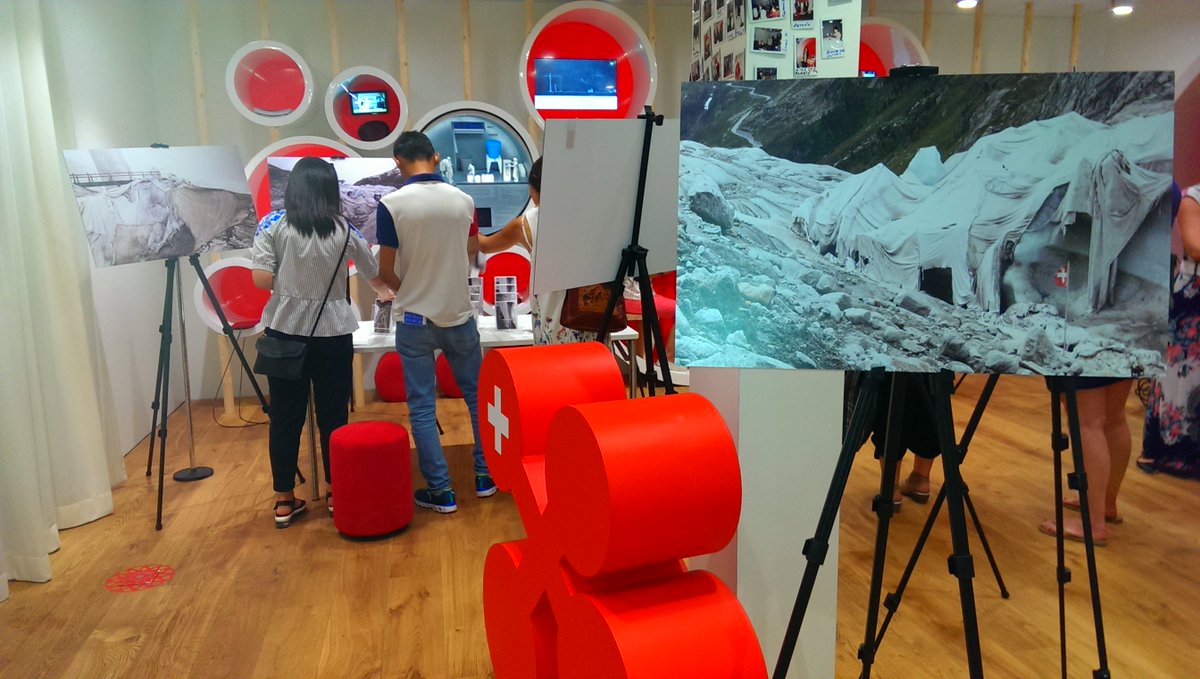Swiss_Pavilion's tweet photo. What do #Swiss and #Kazakh glaciers have in common? Are they threatened by #globalwarming too? Answers in our #swissnexLab at #SwissPavilion https://t.co/5zE2aoL7PV
