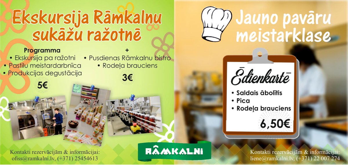 Ja plāno skolēnu ekskursiju, tad ieskaties Rāmkalnu piedāvājumos - ramkalni.lv/lat/pakalpojum…