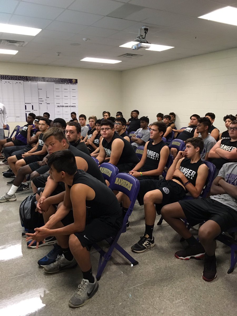 CoachAdair1's tweet photo. Here we come week one. Early team meetings to get ready for the week. Get better today! #rangersfirst @ChisholmTrailHS https://t.co/YDMInU5hFn