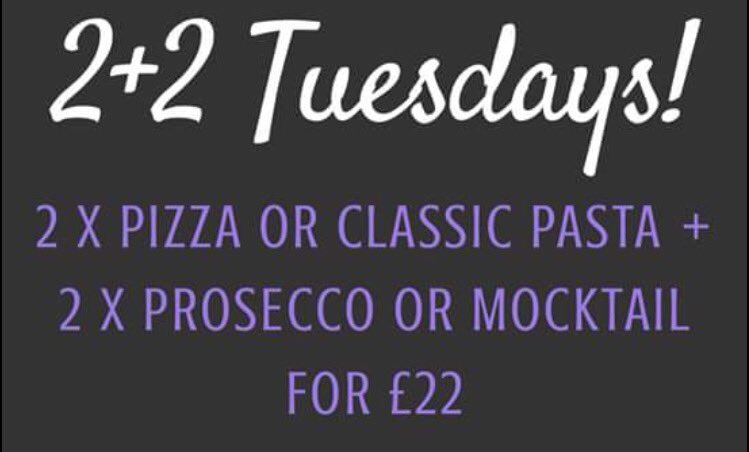 Another weekend over 😭... another 2+2 Tuesday tomorrow! 😆👍🥂🍕🍝 Here to stay, every Tuesday from now until Dec 2017! Book on 01698 200 502!