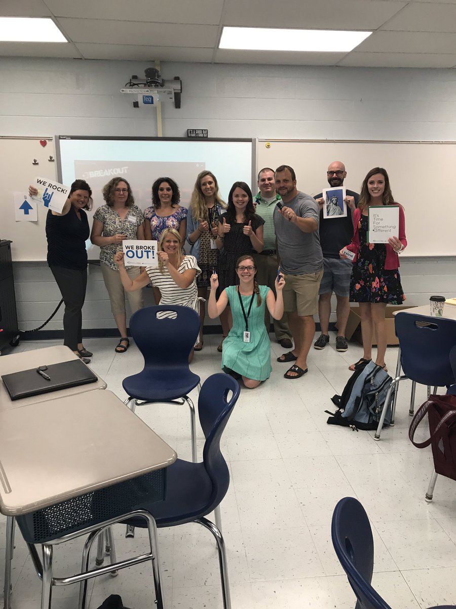 Susan3Mack's tweet photo. Our new teachers "broke out" and they loved it! Ask them about #breakoutedu !@WayneCentralTLC @bpulcini08 https://t.co/HcATFRvmbL