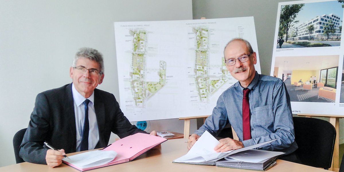 @BonnisseauJM et <a href="/Lambert_CROUS/">Denis Lambert</a> signent la convention pour la restauration universitaire du <a href="/CampusCondorcet/">Campus Condorcet</a> à Aubervilliers <a href="/CrousParis/">Crous de Paris</a>
