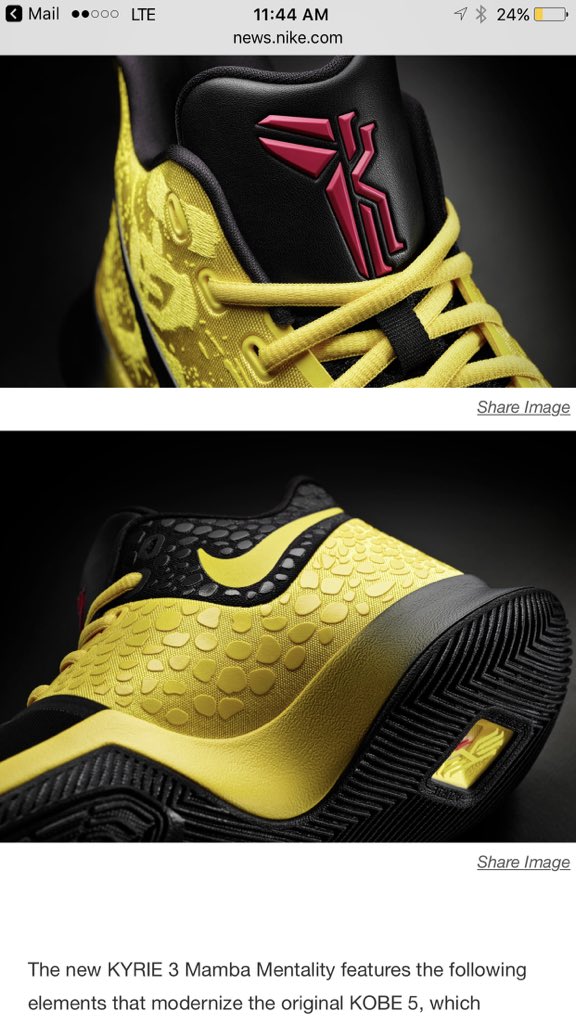 darrenrovell's tweet photo. Nike fuses Kyrie &amp; Kobe logos into the "Kyrobe" in new "Mamba Mentality" Kyrie 3, drops 9/15 https://t.co/Uz8GVZralm