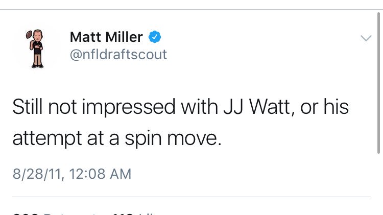 OldTakesExposed's tweet photo. Happy sixth anniversary @nfldraftscout! #Texans https://t.co/bofE1syDYT