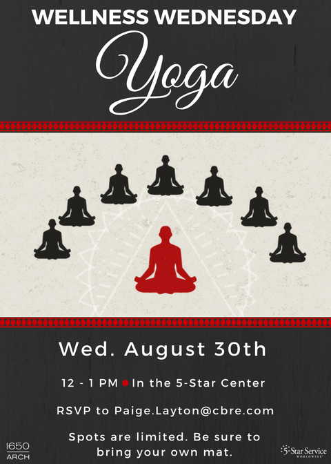 1650Arch's tweet photo. Wellness Wednesday Yoga this Wednesday! B sure 2 RSVP! #5StarServiceWorldwide #wellnesswednesday #fitness #1650Arch https://t.co/as6AF3n0Qo