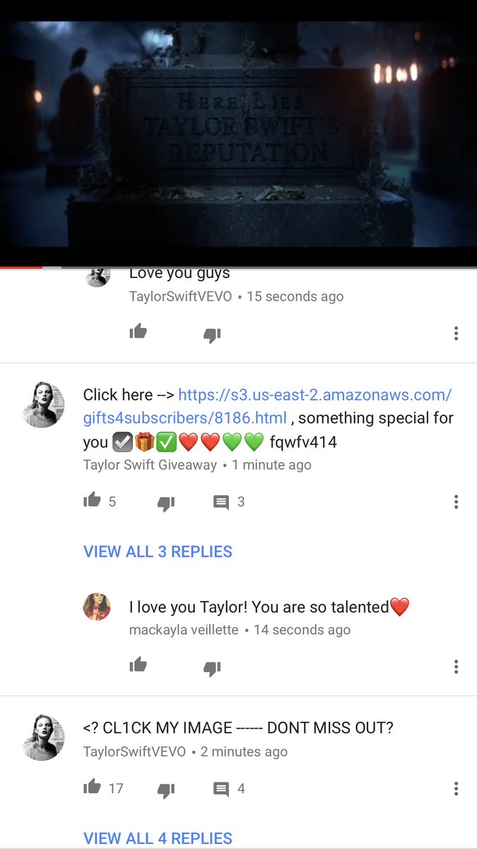 _Alice_coop_'s tweet photo. This is WRONG! And needs to stop too, those comments are on YouTube and isn't taylor. They are people who want to steal your identity!! https://t.co/stuhV4ERM4