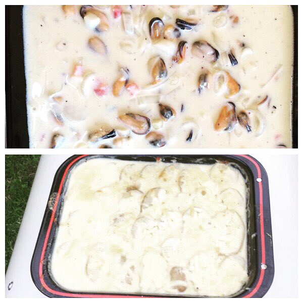 awsom_ovens's tweet photo. Our own version of Gratin dauphinois aux moules #bluemuscles #cornwall #kernow #familyholiday #crookletsbeach #bude #awsomovens #shellfish https://t.co/TO5bugquoU