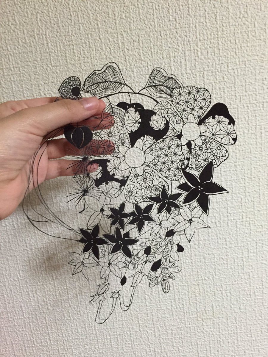 なつのき 切り絵 切り絵です 最近は 和 が少ないですが どこかに必ず和柄を入れてます W Tlを色んな和風モチーフ作品で埋めよう 切り絵