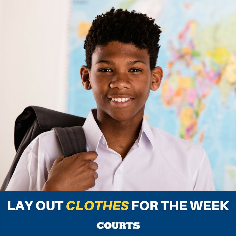 CourtsBz's tweet photo. #BackToSchoolTip We’re almost there! Make sure your mornings run smoothly by laying out your child’s clothes for the week. #ShopCourts https://t.co/V3jajcS80x