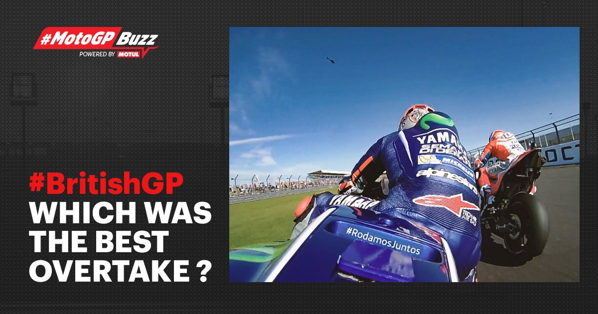 MotoGP's tweet photo. #MotoGPBuzz Overtakes: #Overtake3
#AD04 vs #MV25
The best of the #BritishGP? Vote for your favourite!
@motul 🎥 https://t.co/WKMSxrWZhY https://t.co/lxNxT0H3en
