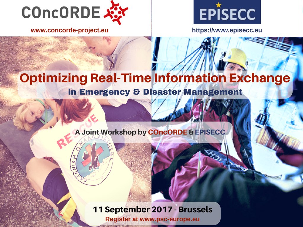 <a href="/COncORDE_FP7/">COncORDE</a> &amp; <a href="/EPISECC_FP7/">EPISECC</a> workshop

Optimizing Realtime Info Exchange in PPDR

11 September - Brussels

Register: bit.ly/2wbEDmQ
