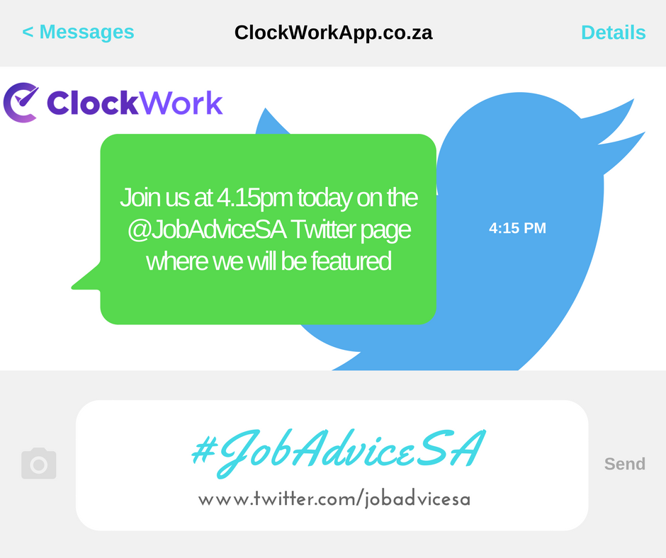 Join us in 2 minutes on <a href="/JobAdviceSA/">#JobAdviceSA</a>'s page where the company behind #JobSeekersWednesday , <a href="/ClockWorkJobs/">#FutureOfWork</a>, will be featured #JobAdviceSA