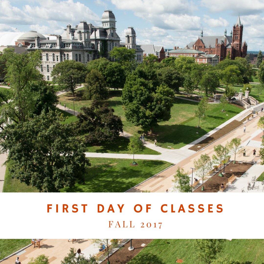 SyracuseU's tweet photo. Have a great first day of classes, #OrangeNation! 🍊📚 https://t.co/YaeH2QLXfA