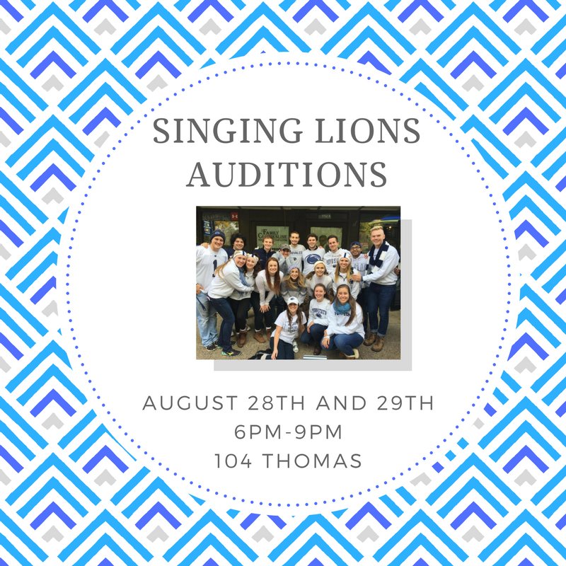 SingingLions's tweet photo. Love to sing, dance, and laugh uncontrollably? Come audition for The Singing Lions tonight and tomorrow in 104 Thomas! #slions #wesing https://t.co/IJ3AZH9Cgf