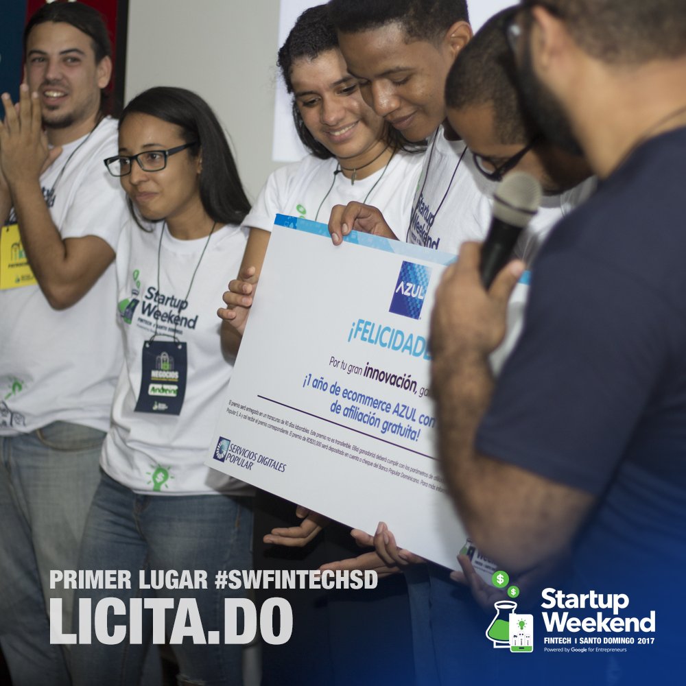SWSantoDomingo's tweet photo. Felices amanecieron los GANADORES del #SWFintechSD:
- #LicitaDO 1er lugar
- #MonyMed 2do lugar
- #Saena 3er lugar
#StartupWeekend #SWFintech https://t.co/6IyTgZC7lu