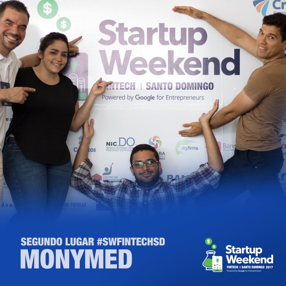 SWSantoDomingo's tweet photo. Felices amanecieron los GANADORES del #SWFintechSD:
- #LicitaDO 1er lugar
- #MonyMed 2do lugar
- #Saena 3er lugar
#StartupWeekend #SWFintech https://t.co/6IyTgZC7lu