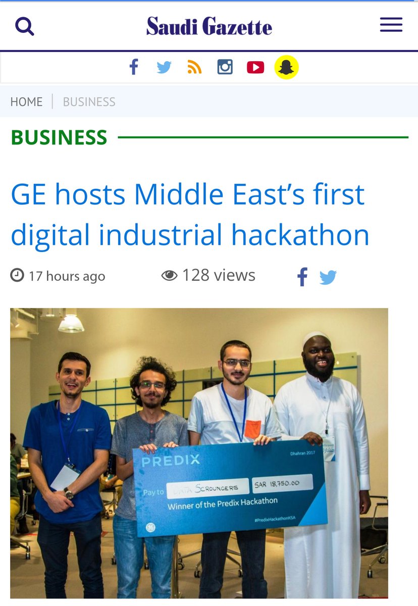 HobbyDistrict's tweet photo. نشرت صحيفة Saudi Gazette مقالا عن هاكاثون بريديكس بعنوان:(GE تستضيف أول هاكاثون متعلق بالصناعة الرقيمة في الشرق الأوسط )
#PredixHackathonKSA https://t.co/1Ws8vglu1t