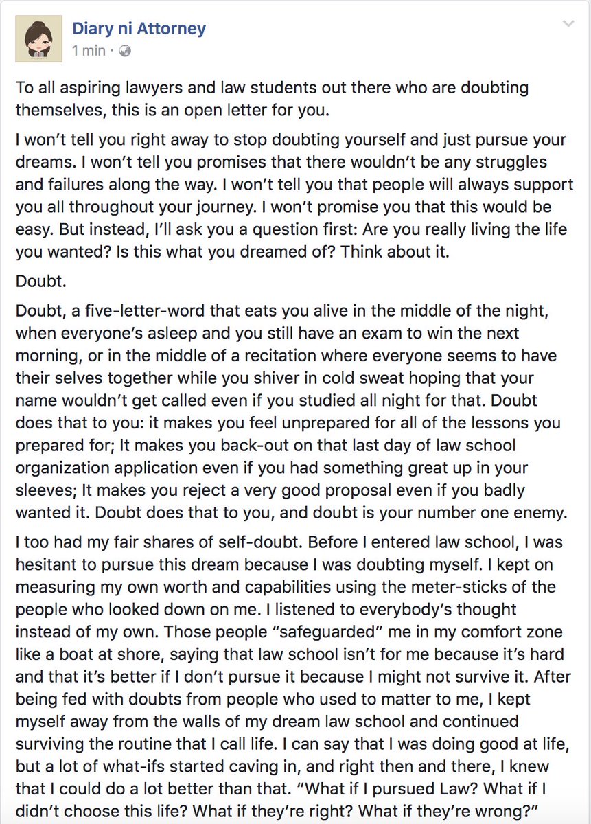 diaryniATTY's tweet photo. To all aspiring lawyers and law students out there who are doubting themselves, this is an open letter for you. https://t.co/uKQd4jFIu7