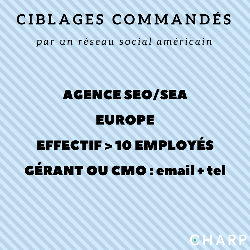 CharpCo's tweet photo. "OK CHARP : je veux 200 emails+tel de CMO dans le ecommerce / fashion en Allemagne, CA >1M€ ASAP" #LeadGeneration #SoyezCapricieux https://t.co/GtqXoQbZUa