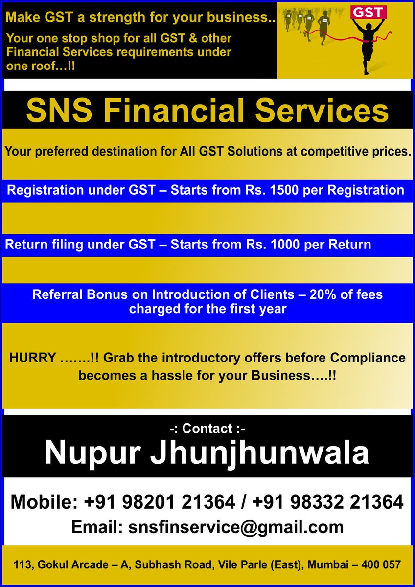 suyash24's tweet photo. #startup #gst #consultancy #financialservices #snsfinancialservices #competitiveprices #tax #indirecttax #snsfinservice https://t.co/R12AXMT0AO