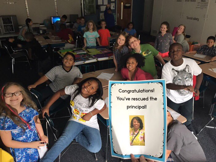 ClaireRoehl's tweet photo. We rescued Mrs. Brooks! Thanks @mrskinary for putting this together for us!! @EdwardBestFCS #FCSfirstday https://t.co/BqGV2oe5mT