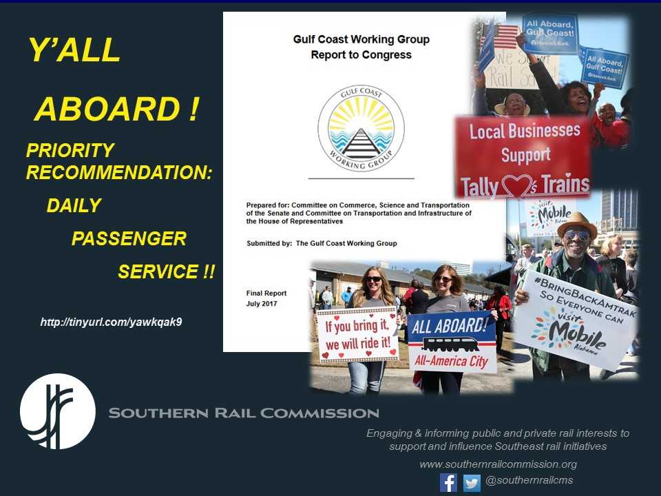 SouthernRailCms's tweet photo. Say it again ! 
We want daily, dependable, secure intercity #gulfcoastpassrail service.
#yallaboard   https://t.co/8Q0LcTJktS https://t.co/M9xaX2opDG