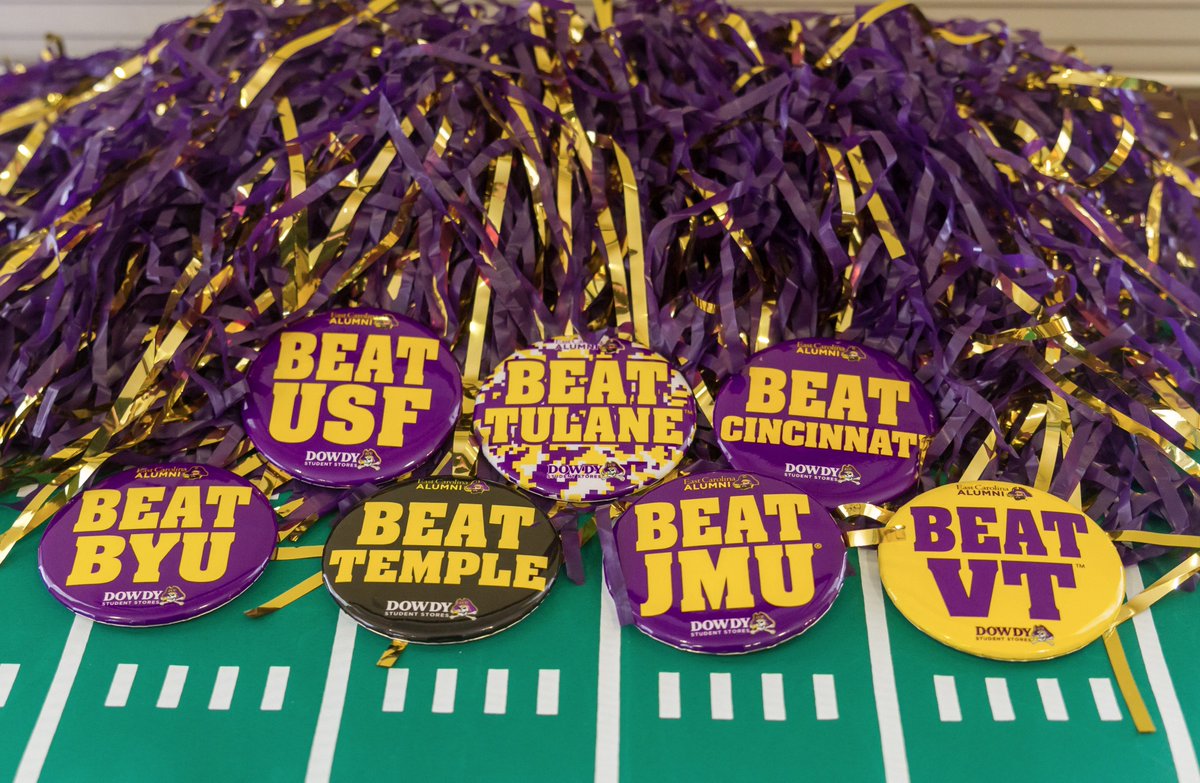 5 days until <a href="/ECUPiratesFB/">ECU Football</a> is here! Join us at the Pirate Game Day Tailgate and get these buttons! <a href="/ECUAthletics/">East Carolina Pirates</a> #ECUndaunted #ECUFootball