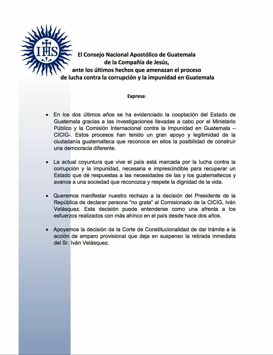 U_Landivar's tweet photo. Consejo Nacional Apostólico de Guatemala de la Compañía de Jesús y Conferencia Episcopal de Guatemala se pronuncian ante la crisis política. https://t.co/RxfdgO5bsB