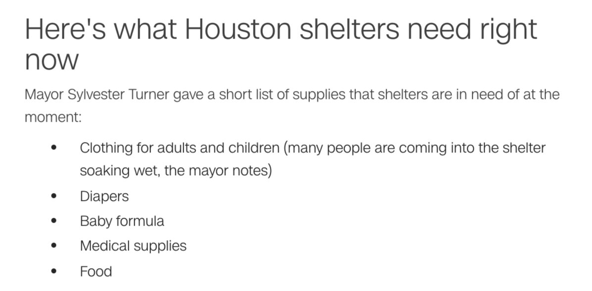 CNN's tweet photo. Here's what Houston shelters need right now.

Here's how you can help: https://t.co/IvQhMDk7RD https://t.co/Uq1h1OWRal