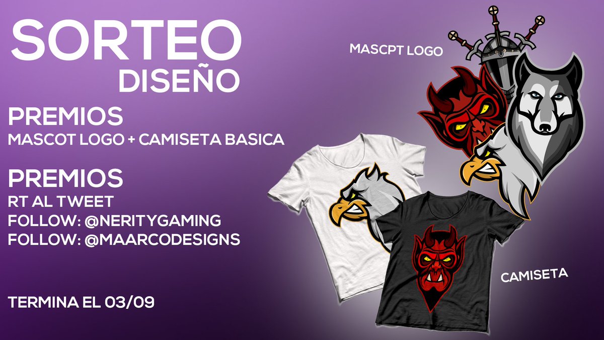 HyperFxF's tweet photo. 🎁🖌SORTEO DE DISEÑO🖌🎁

🎁MASCOT LOGO A ELEGIR + CAMISETA BÁSICA CON EL LOGO

✔REQUISITOS
✖RT
✖FOLLOW @NerityGaming 
✖FOLLOW @MaarcoDesigns https://t.co/Rr15E4FFsb